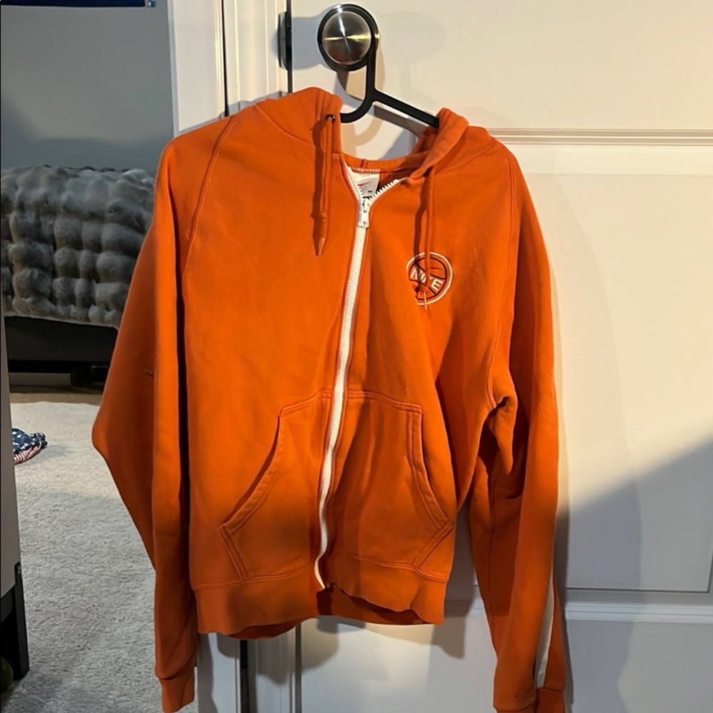 Orange Zip-Up Hoodie with Peace Logo